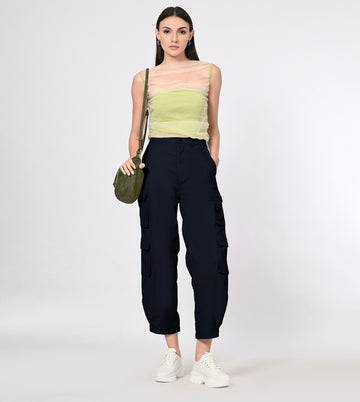 Nylon Blend Navy Cargo Pants
