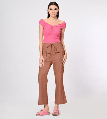 Rayon High Waisted Rust Casual Pants