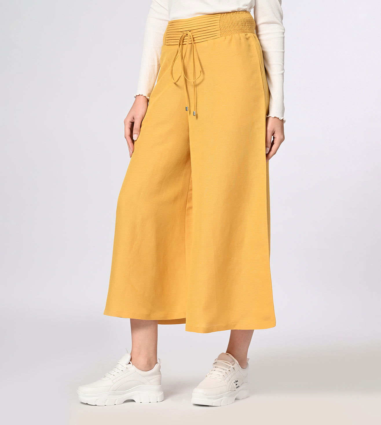 Cotton Linen Blend Wide Fit Culottes - Marvel
