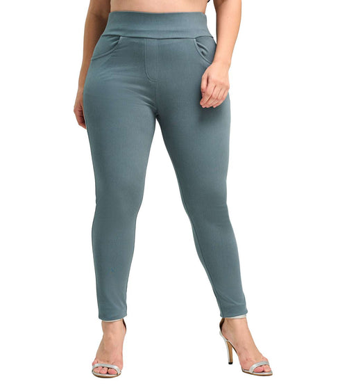 Sky Blue Cotton Twill Sculpting Pull-On Jeggings