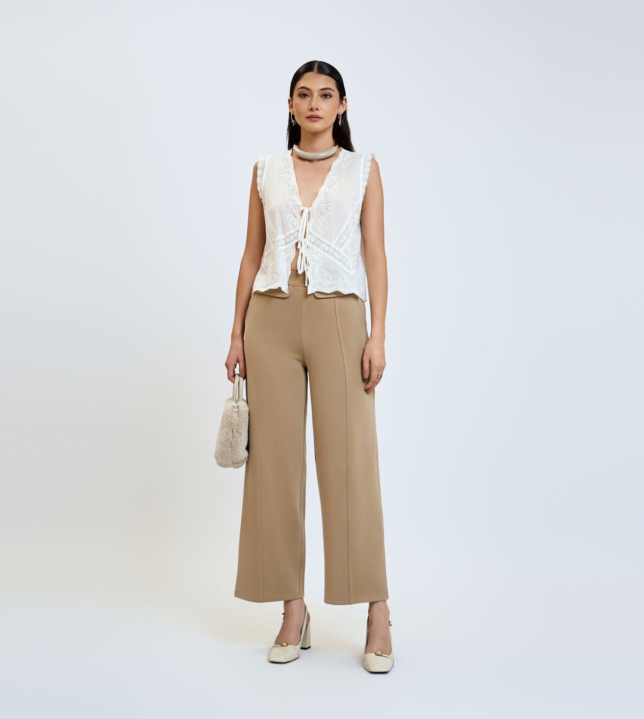 Fibert Tan Modal Wide-Leg Pants