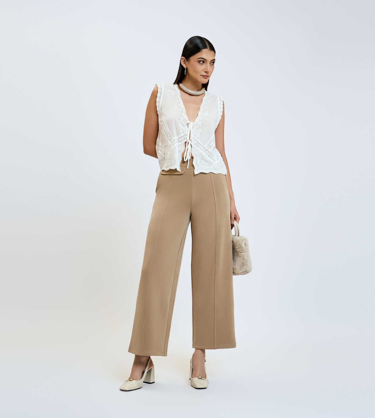 Fibert Tan Modal Wide-Leg Pants