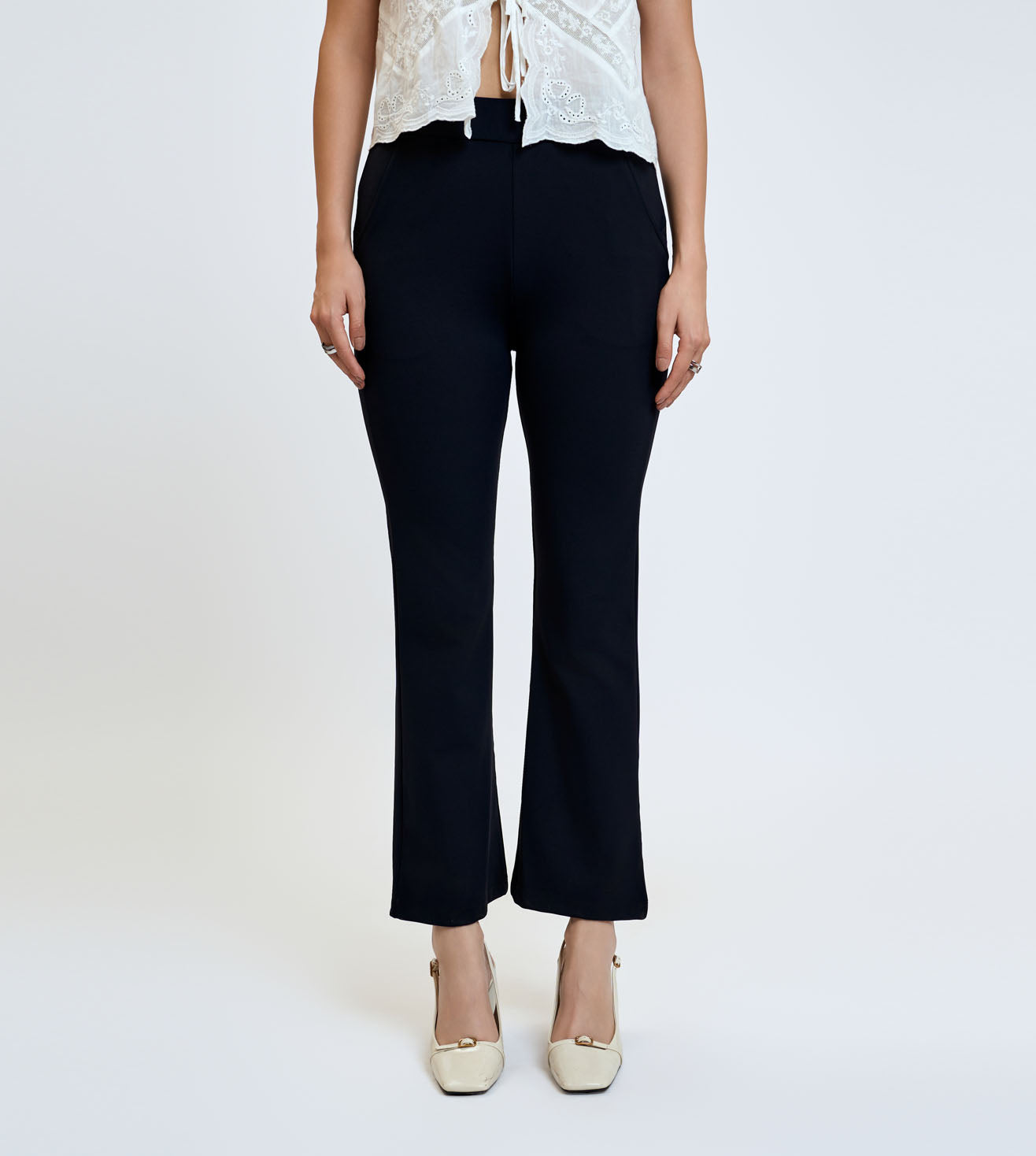 Ultimate Black Nylon Spandex Slim Flared Pants
