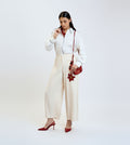Beige Cotton Linen Wide-Leg Trousers