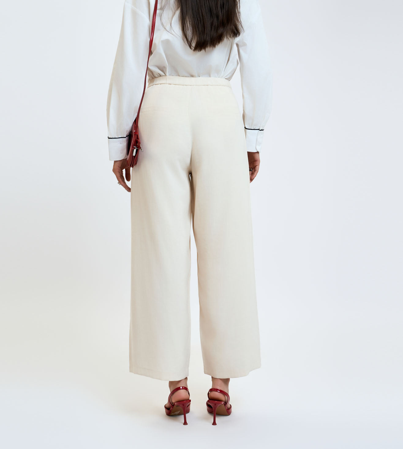 Beige Cotton Linen Wide-Leg Trousers