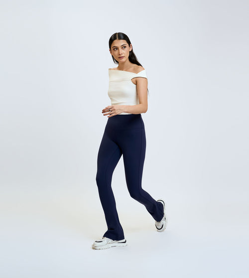 Navy Nylon Spandex Flared Active Pants