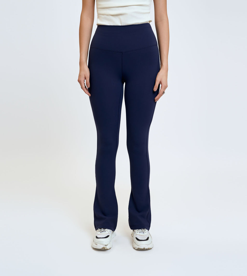 Navy Nylon Spandex Flared Active Pants