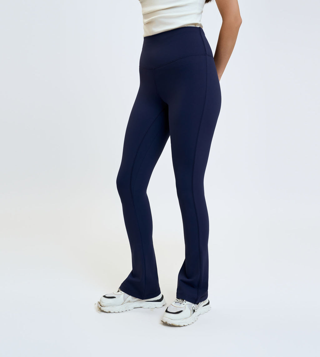 Navy Nylon Spandex Flared Active Pants