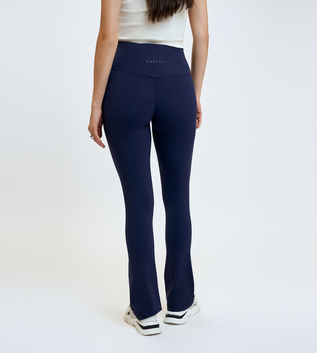Navy Nylon Spandex Flared Active Pants