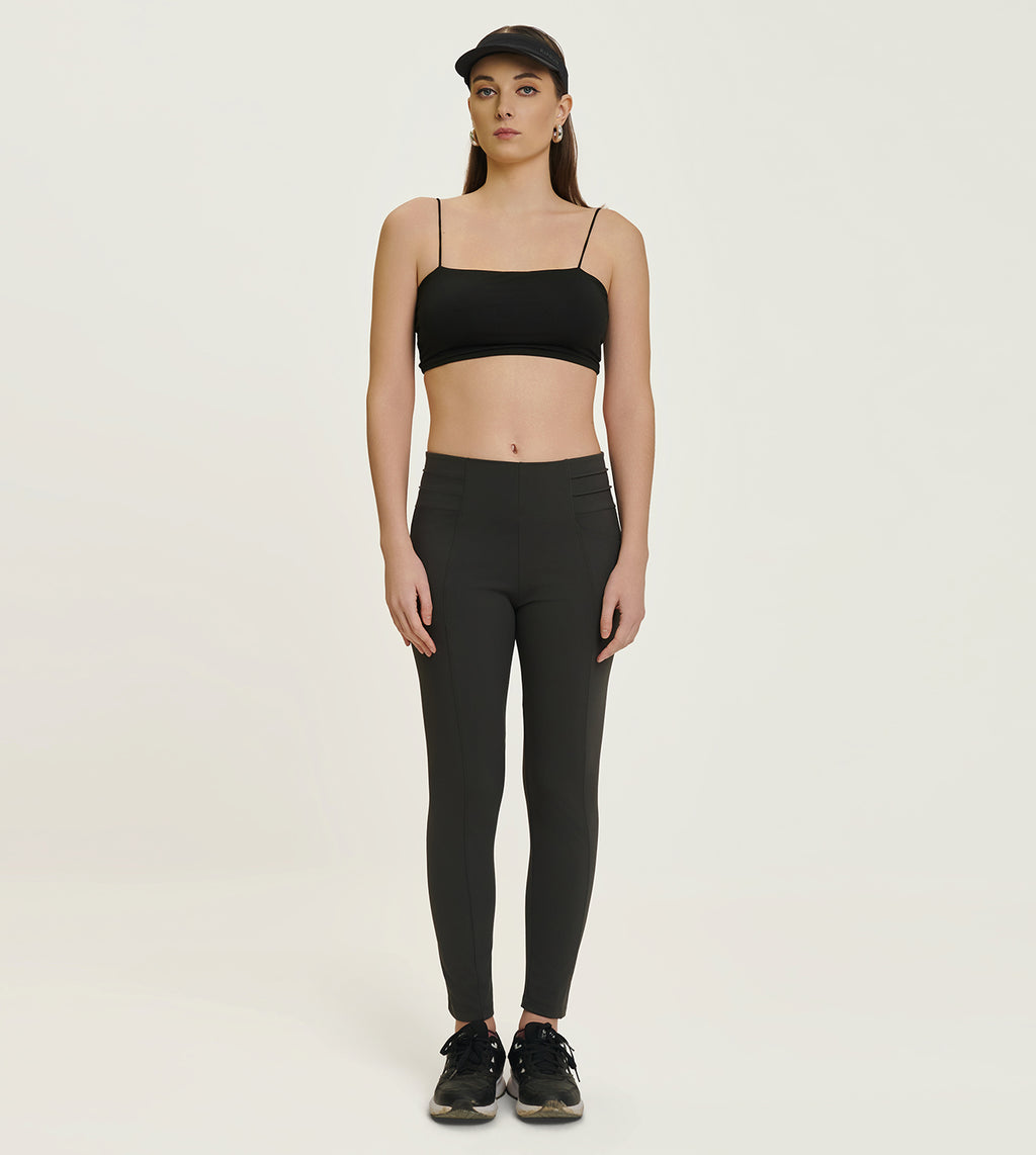 Olive Nylon Spandex Sculpt Panel Leggings