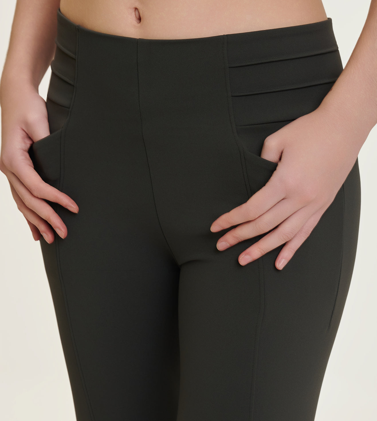 Olive Nylon Spandex Sculpt Panel Leggings