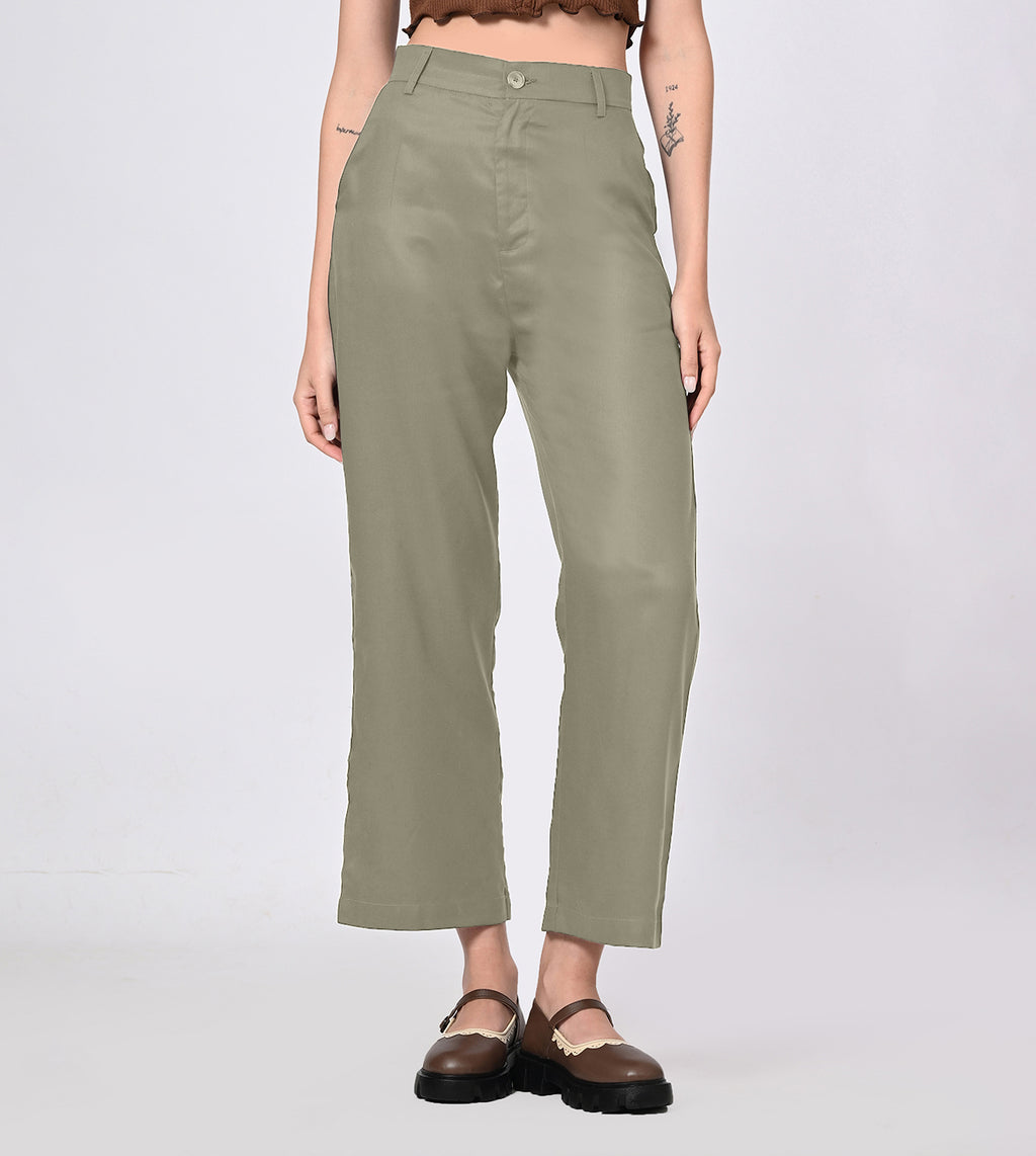 Tencel High Waisted Olive Bell Bottom Formal Pants