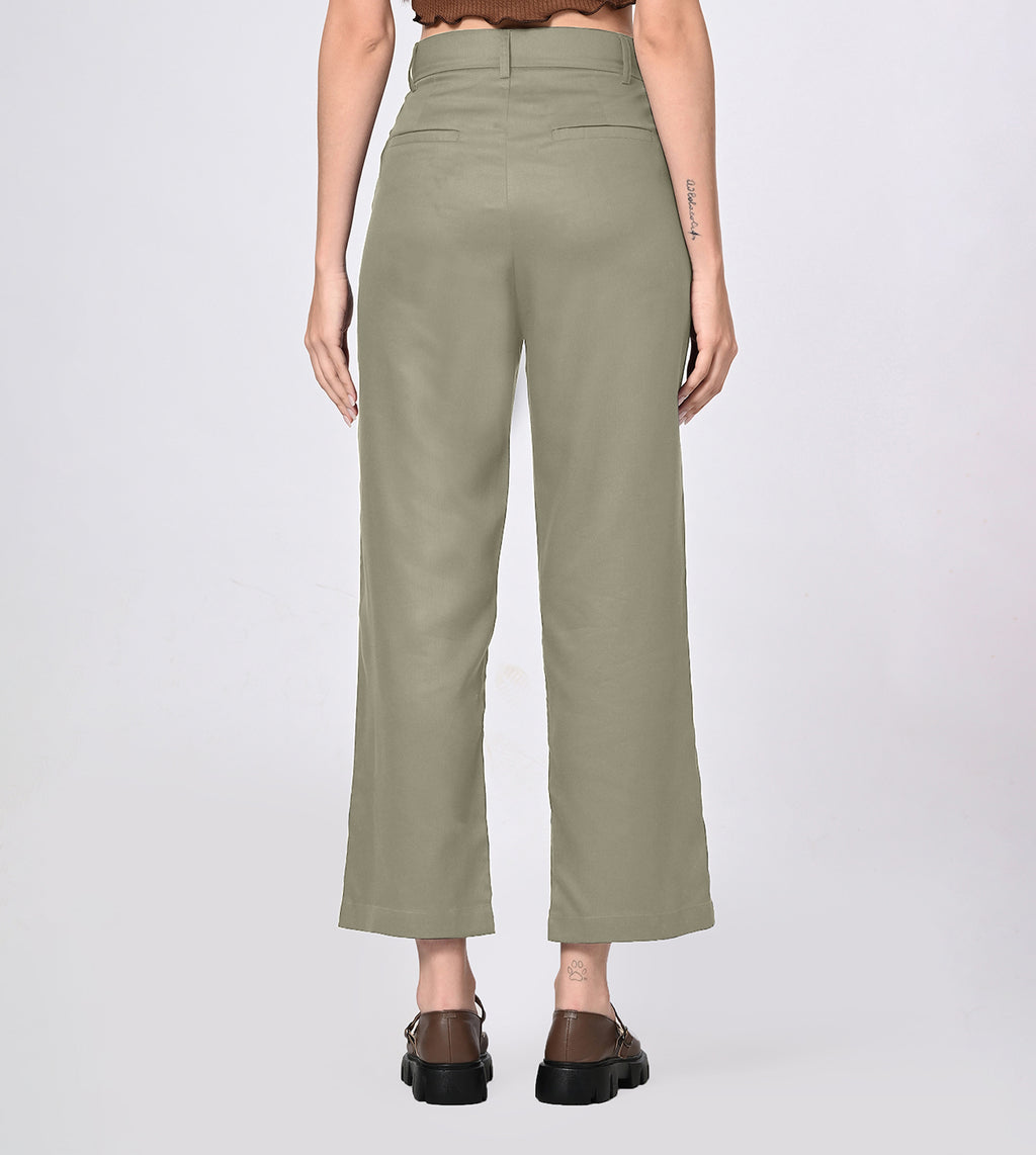 Tencel High Waisted Olive Bell Bottom Formal Pants