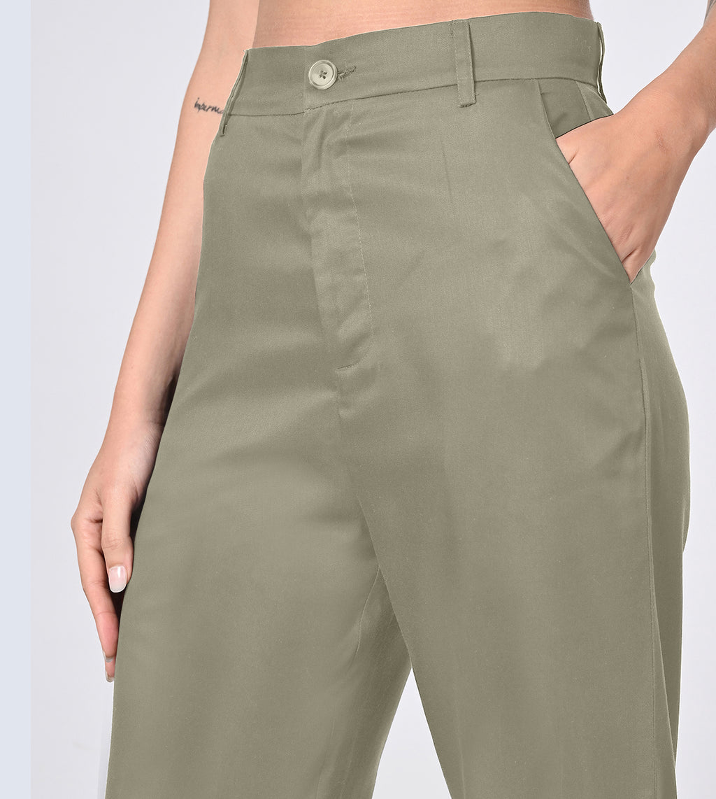 Tencel High Waisted Olive Bell Bottom Formal Pants