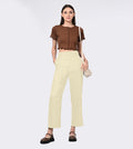 Tencel High Waisted Beige Bell Bottom Formal Pants