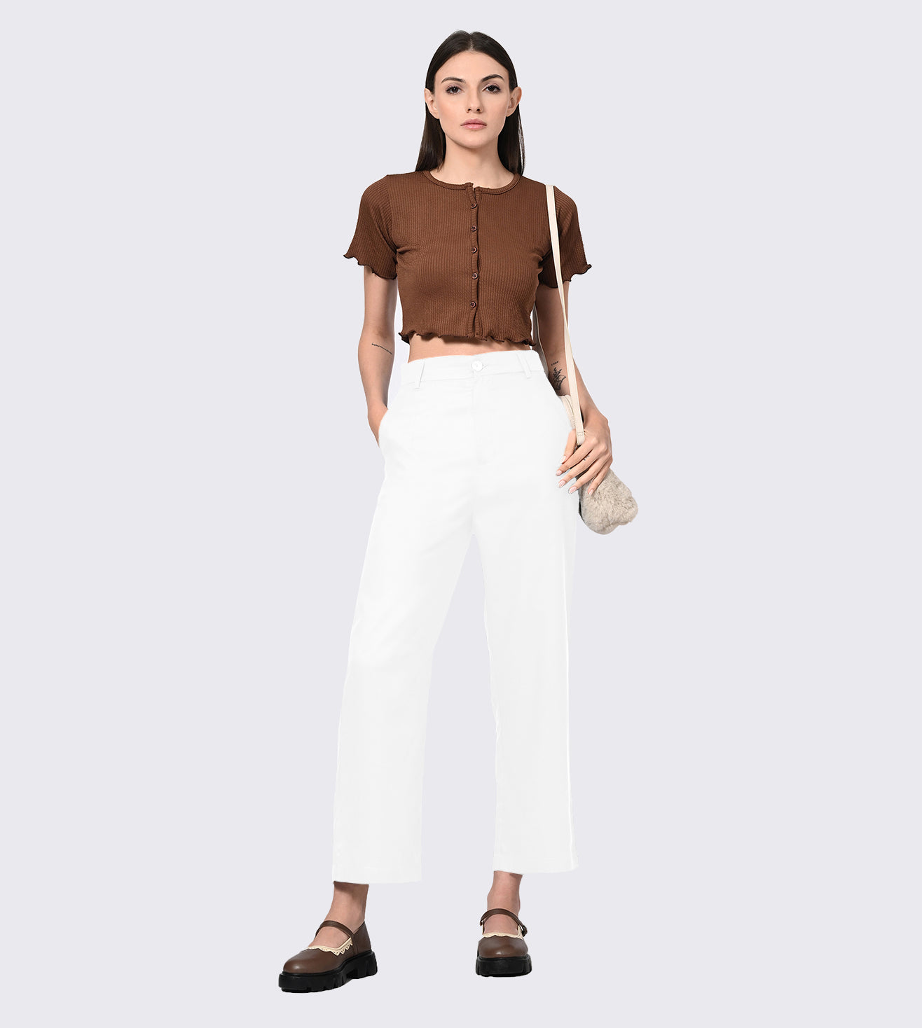 Tencel High Waisted Off White Bell Bottom Formal Pants