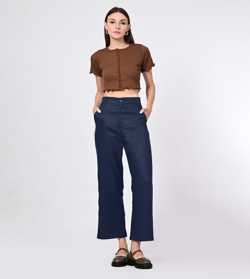 Tencel High Waisted Navy Bell Bottom Formal Pants