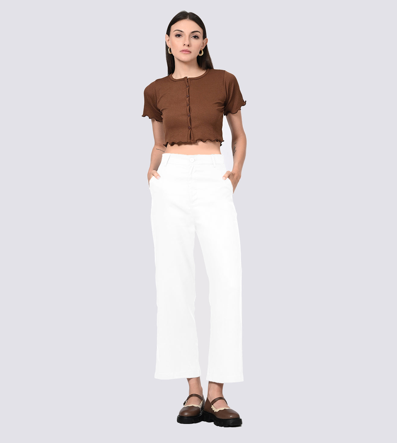 Tencel High Waisted Off White Bell Bottom Formal Pants