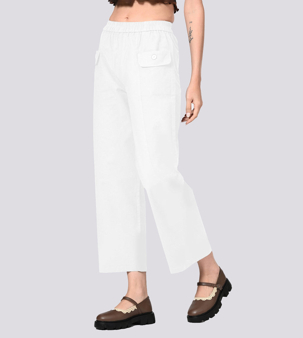 Polyester Spandex Off White Casual Pants