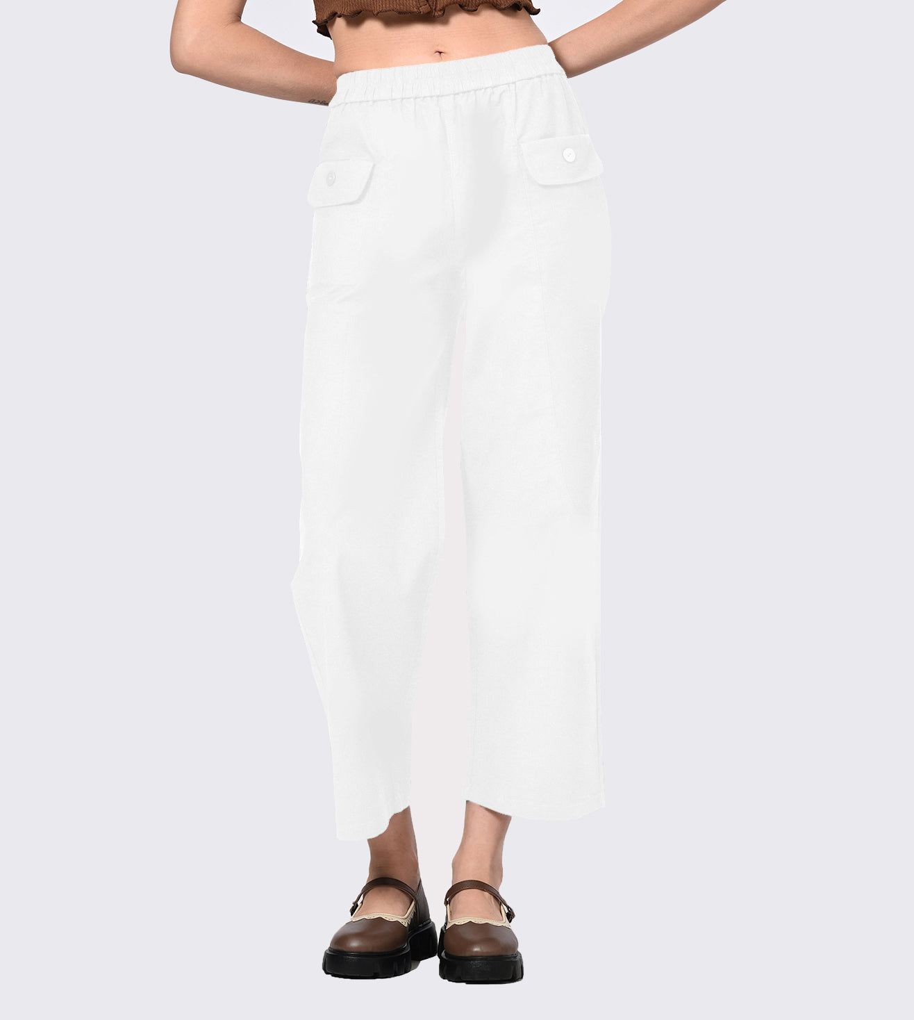 Polyester Spandex Off White Casual Pants