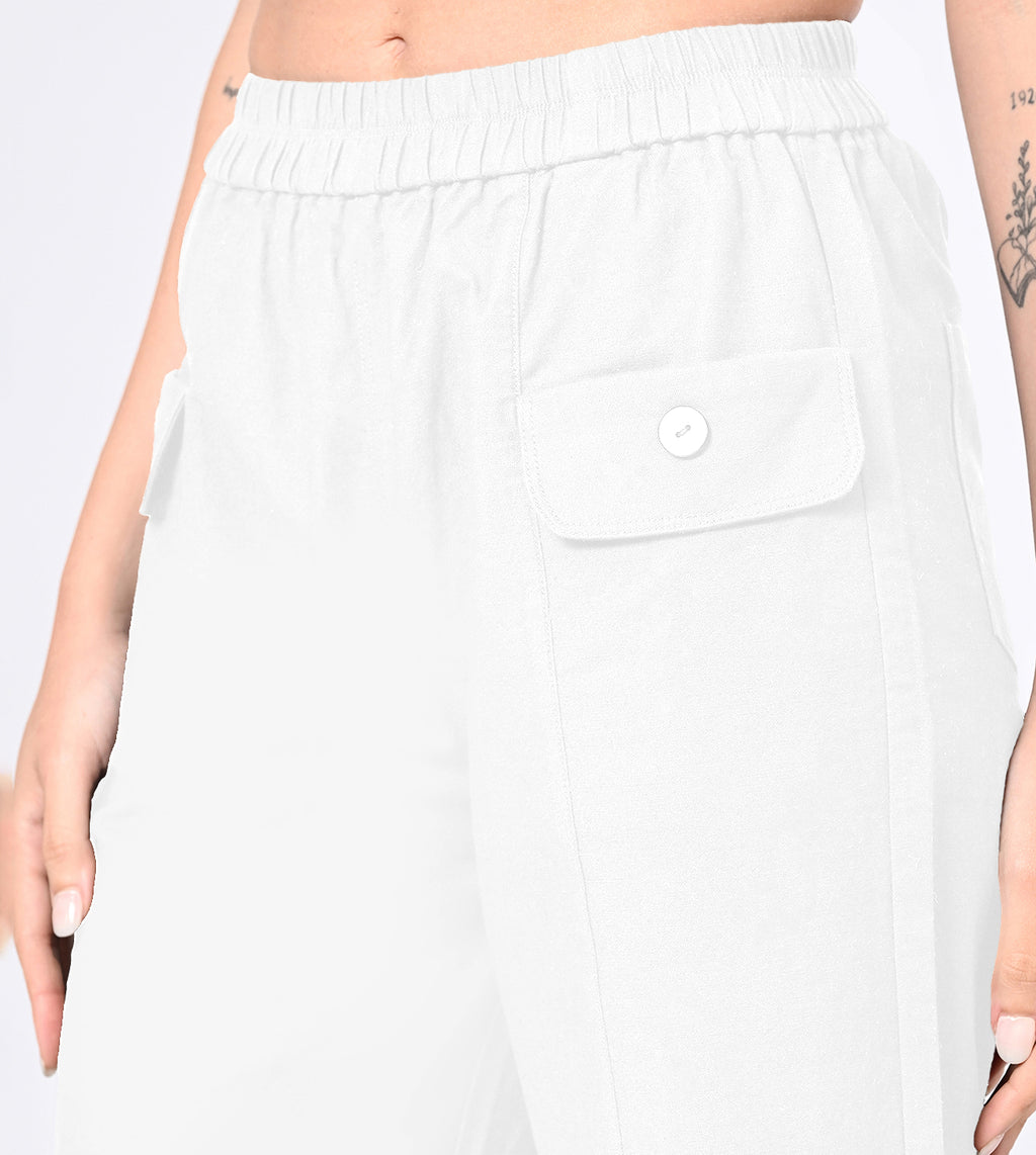 Polyester Spandex Off White Casual Pants