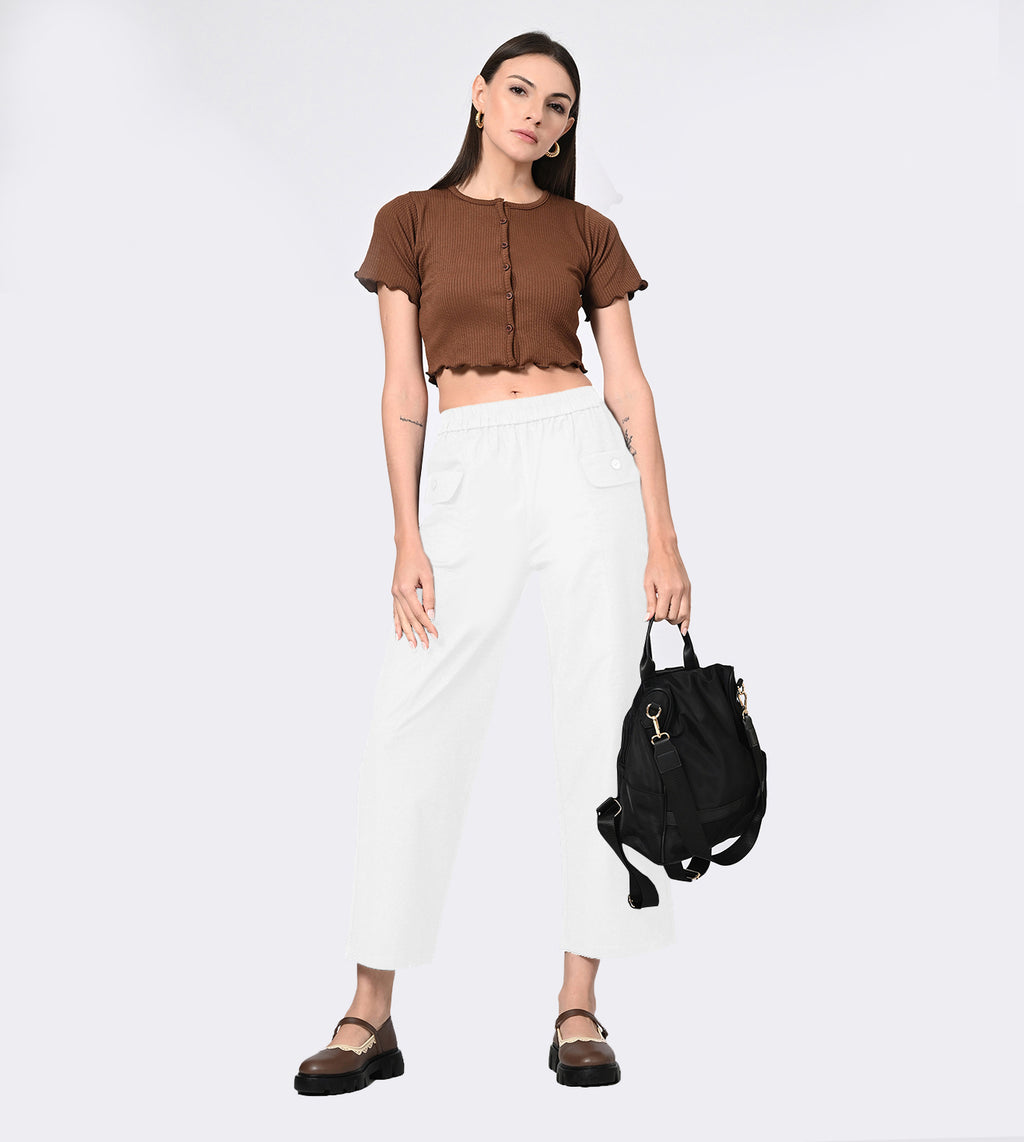 Polyester Spandex Off White Casual Pants