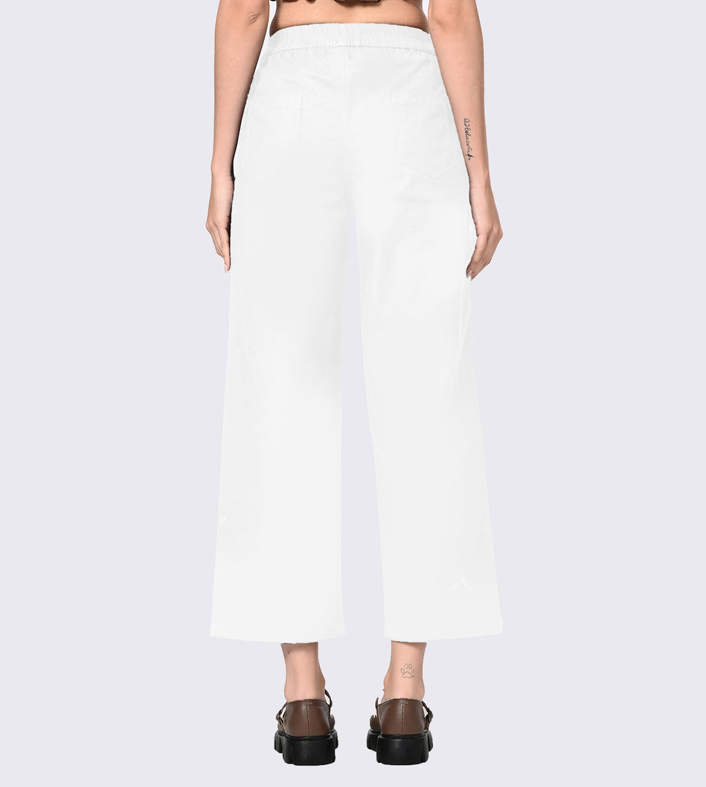 Polyester Spandex Off White Casual Pants