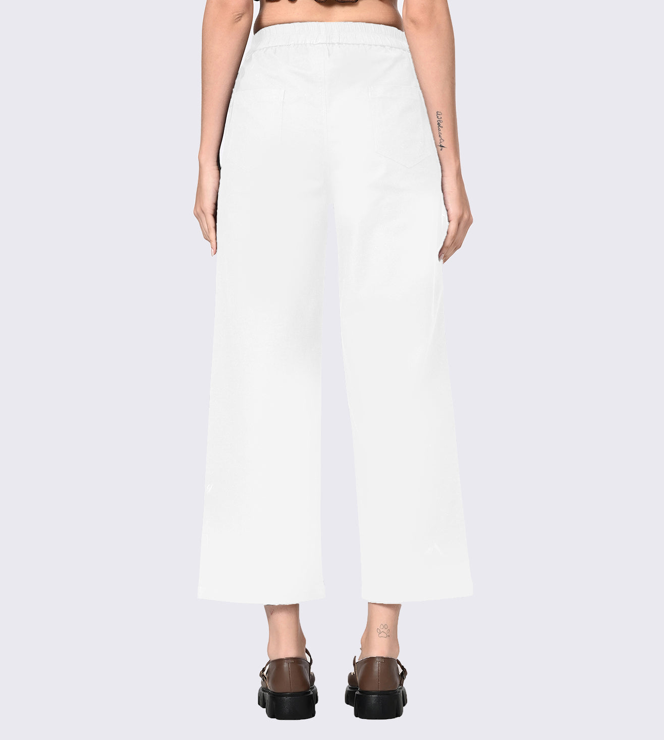 Polyester Spandex Off White Casual Pants