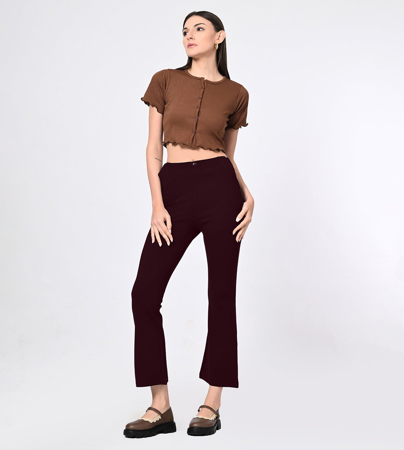 Ponty Roma Wine Bell Bottom High Waisted Pants