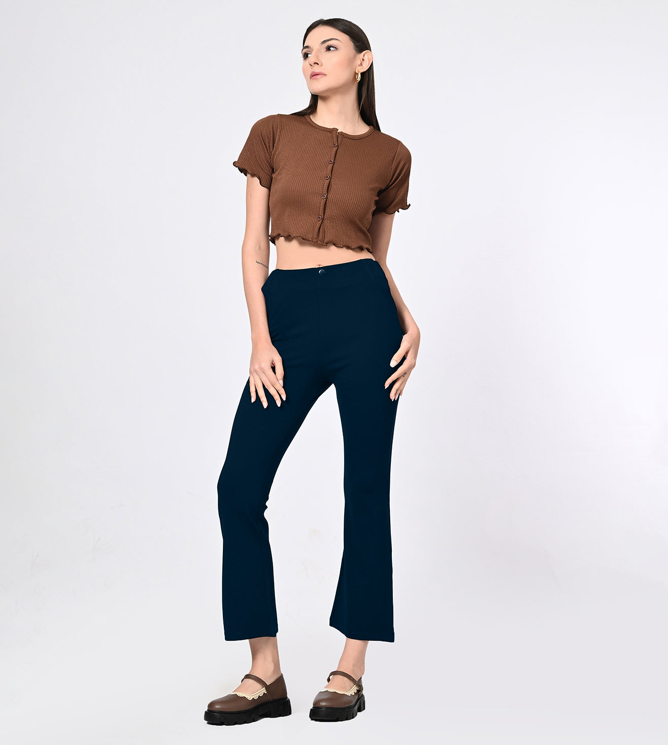 Ponty Roma Teal Bell Bottom High Waisted Pants