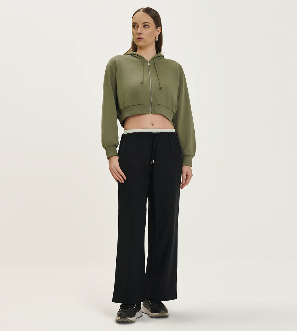 Black Cotton Linen Blend Relaxed Track Pants