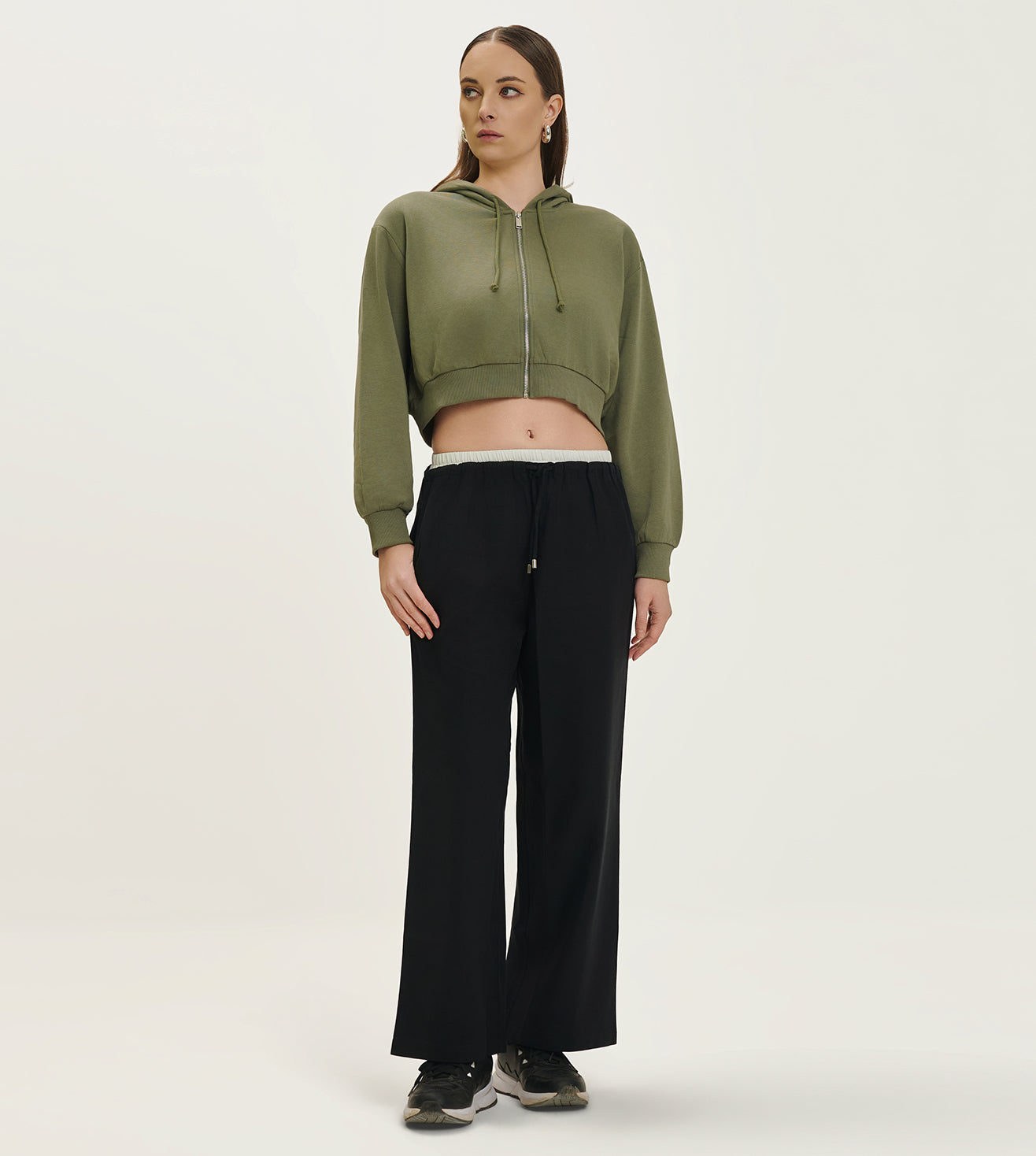 Black Cotton Linen Blend Relaxed Track Pants