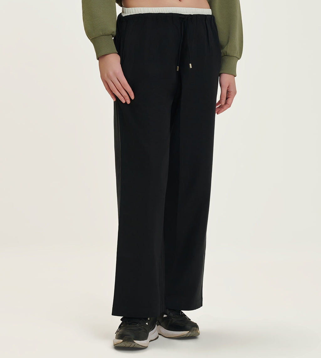 Black Cotton Linen Blend Relaxed Track Pants