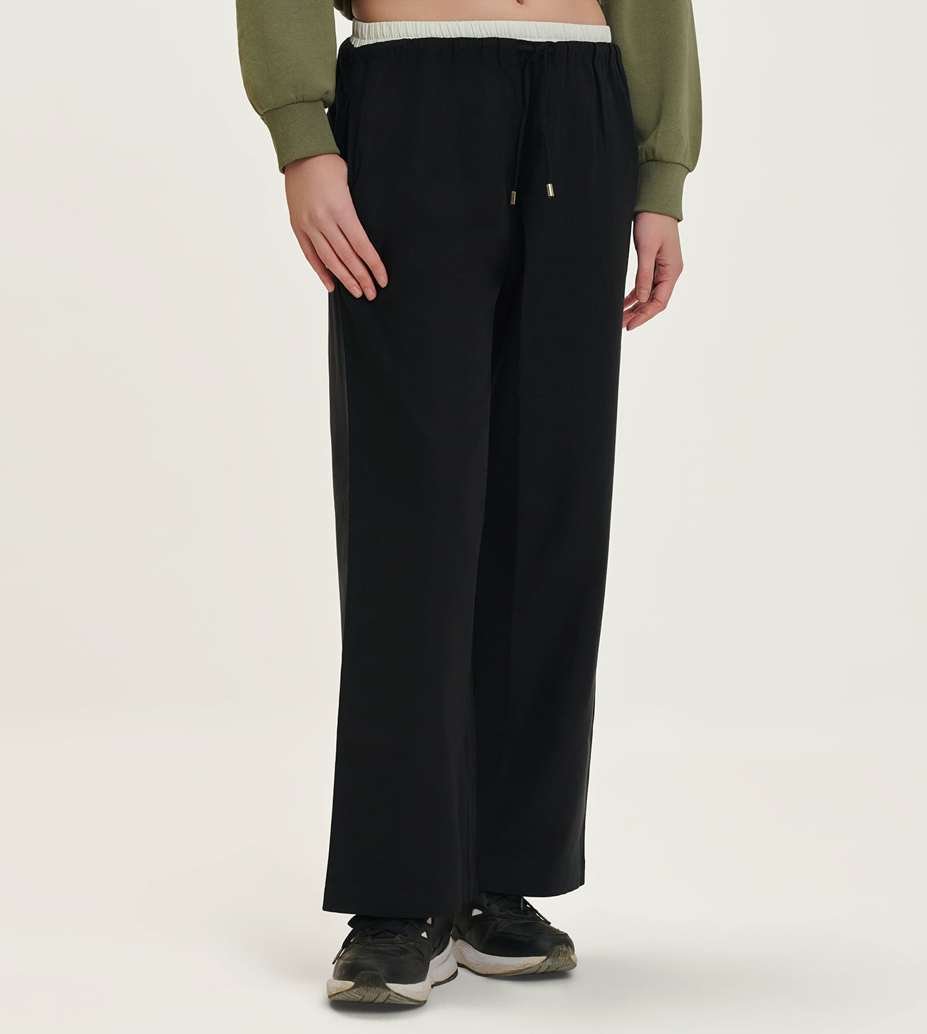 Black Cotton Linen Blend Relaxed Track Pants