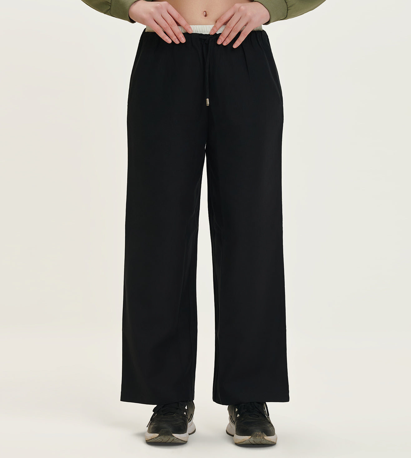 Black Cotton Linen Blend Relaxed Track Pants