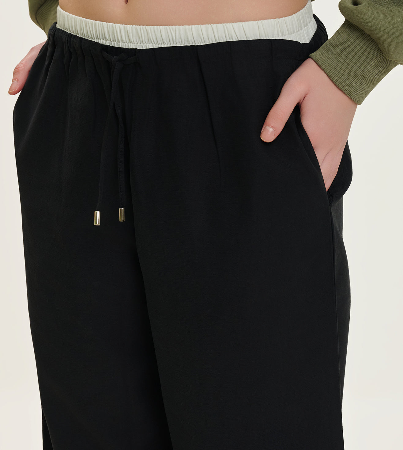 Black Cotton Linen Blend Relaxed Track Pants