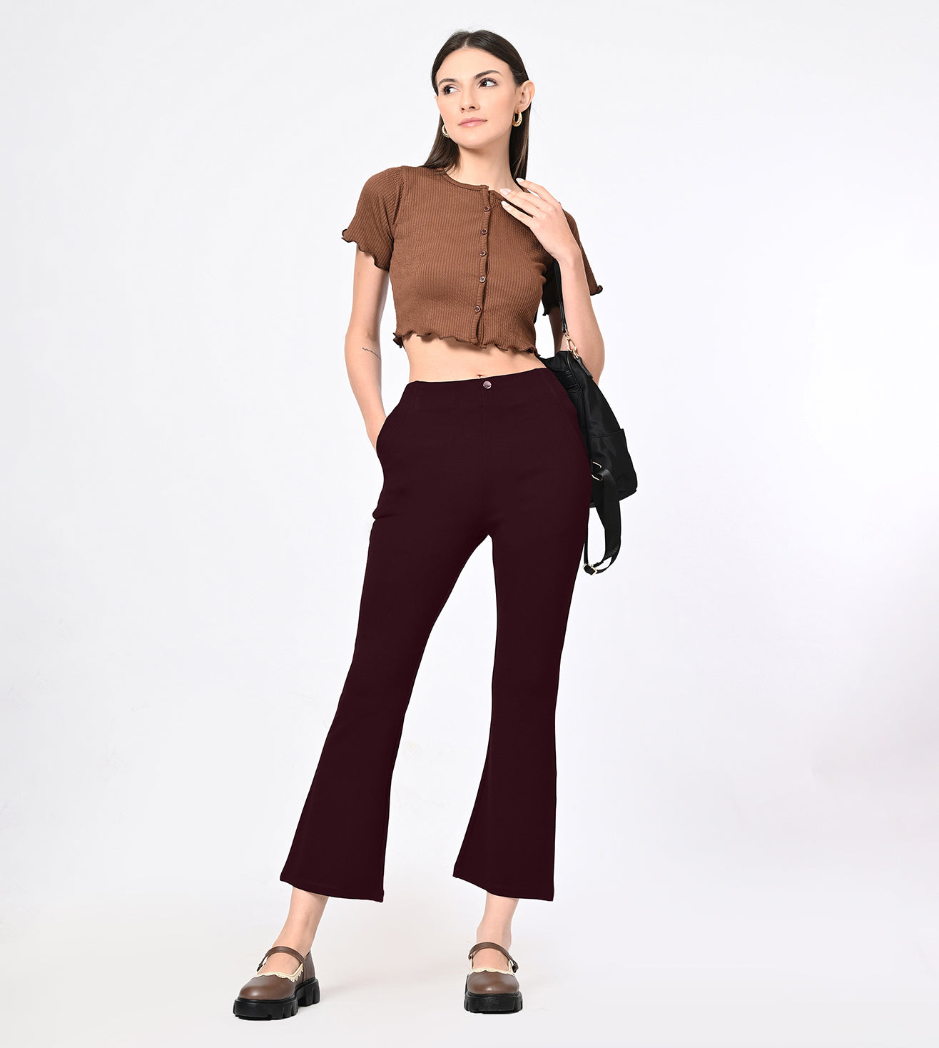 Ponty Roma Wine Bell Bottom High Waisted Pants