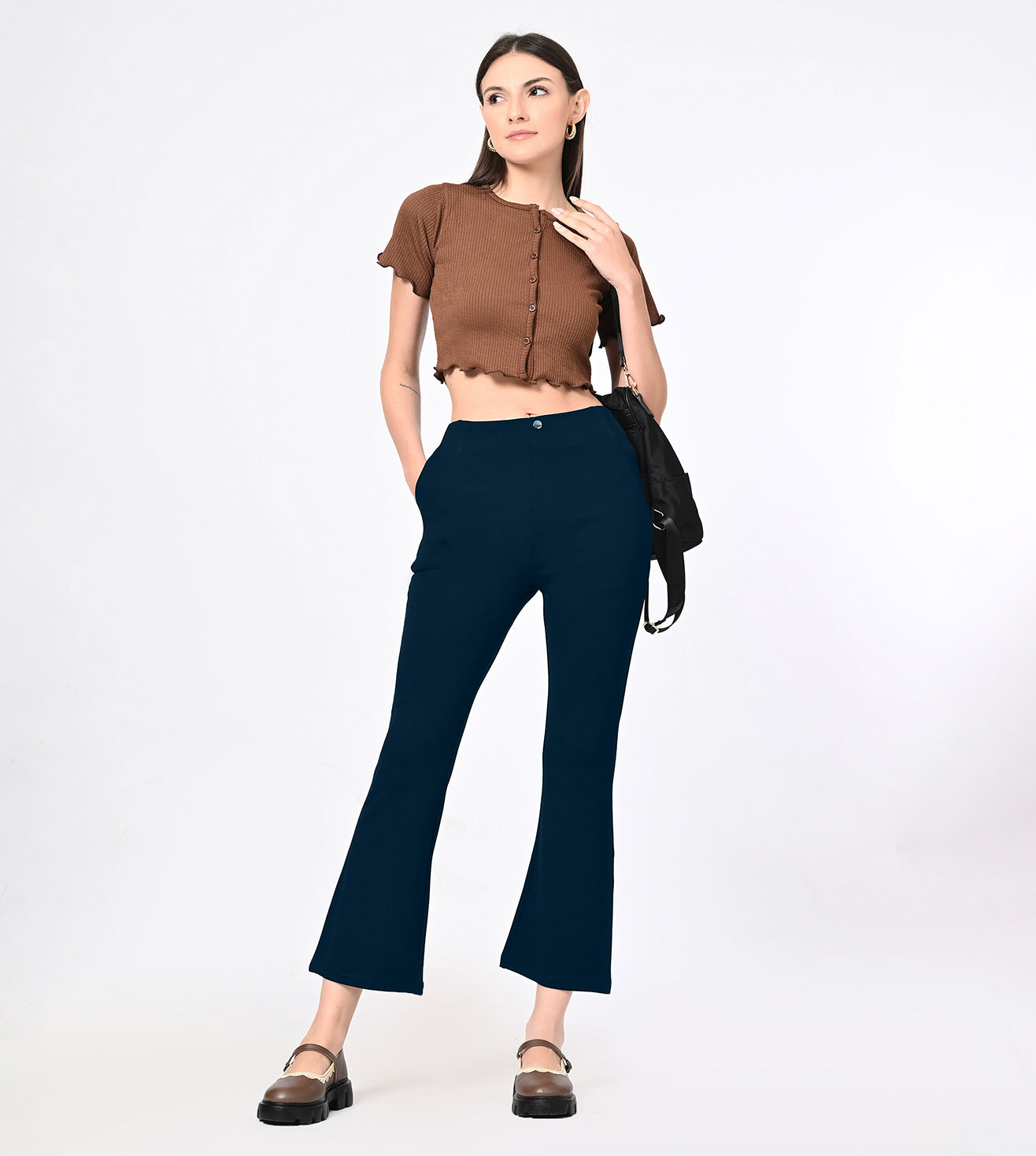 Ponty Roma Teal Bell Bottom High Waisted Pants