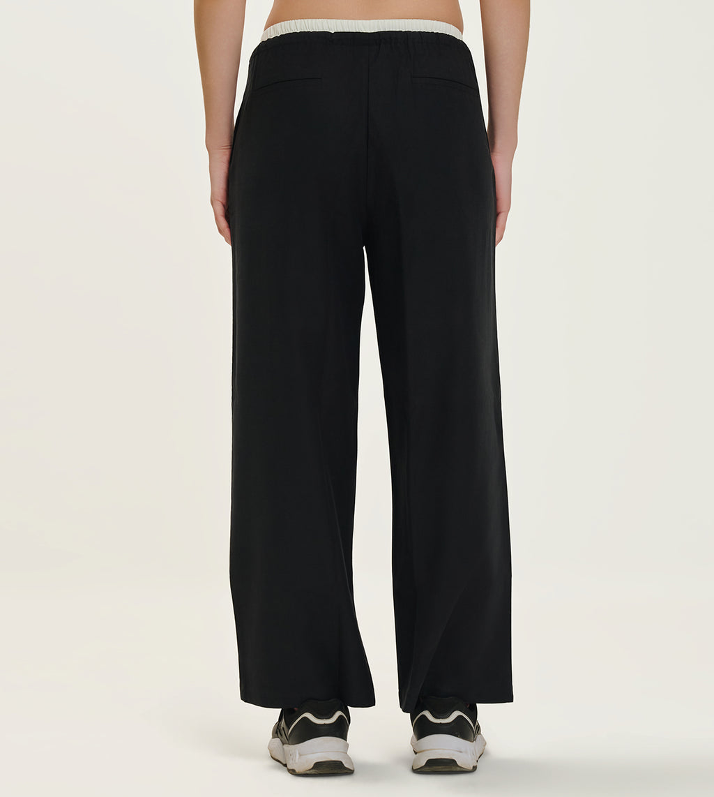Black Cotton Linen Blend Relaxed Track Pants