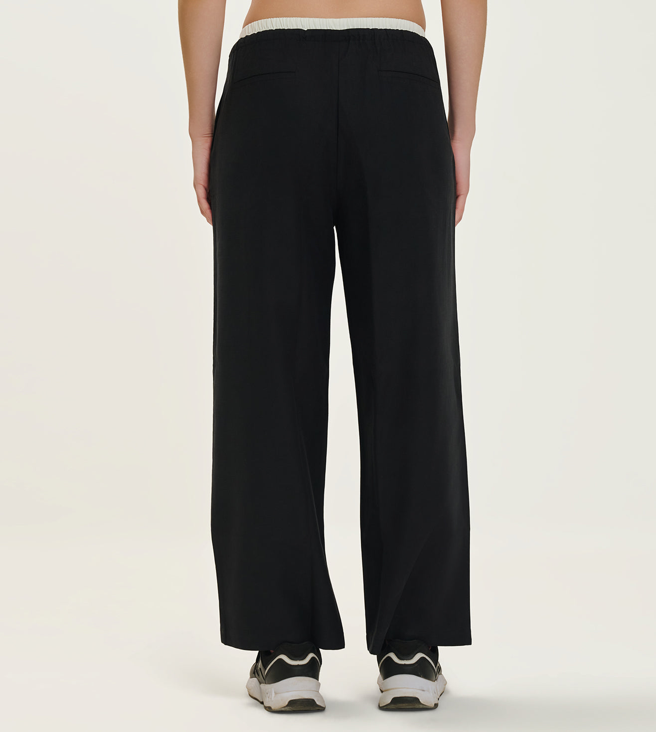 Black Cotton Linen Blend Relaxed Track Pants