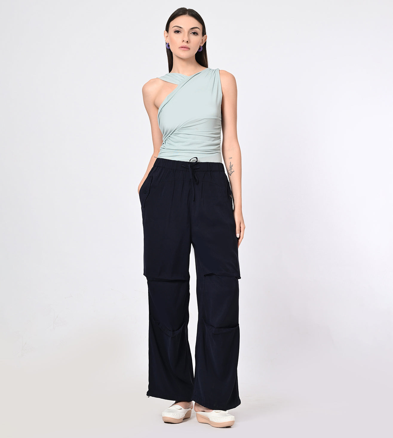Navy Polynosic Utility Cargo Pants