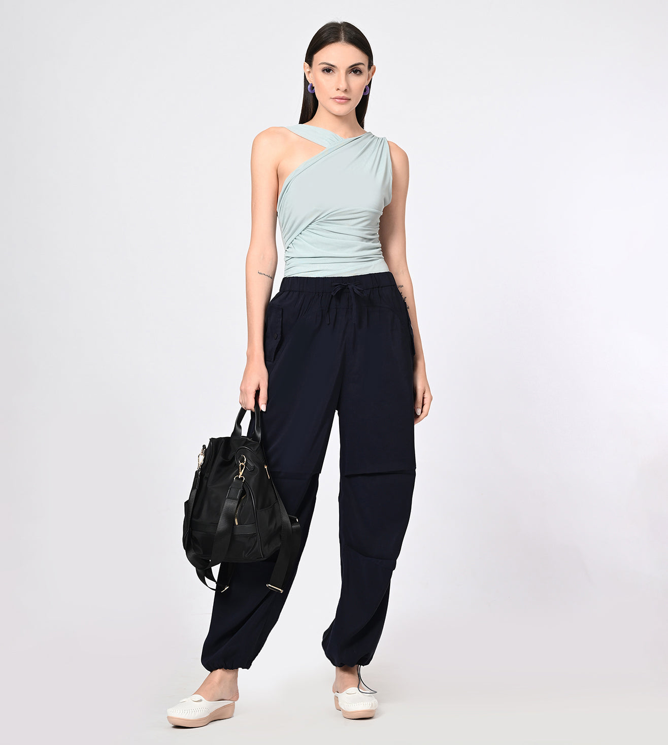 Navy Polynosic Utility Cargo Pants