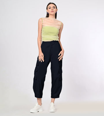 Nylon Blend Navy Cargo Pants