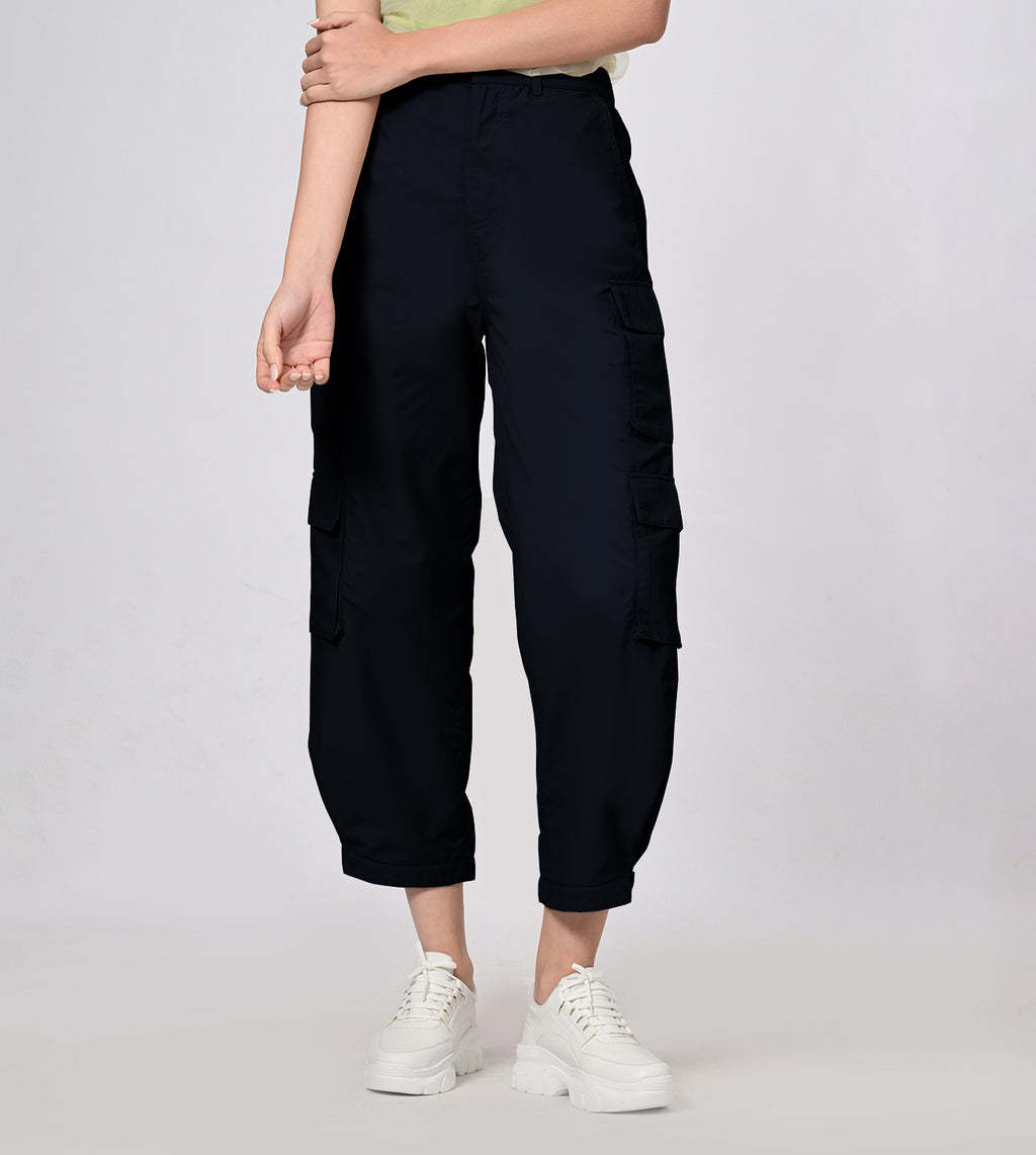Nylon Blend Navy Cargo Pants