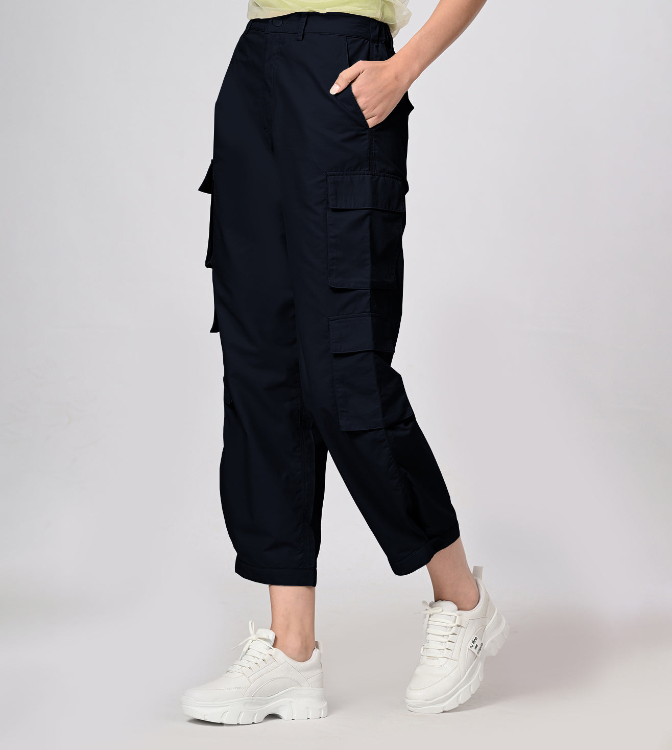 Nylon Blend Navy Cargo Pants