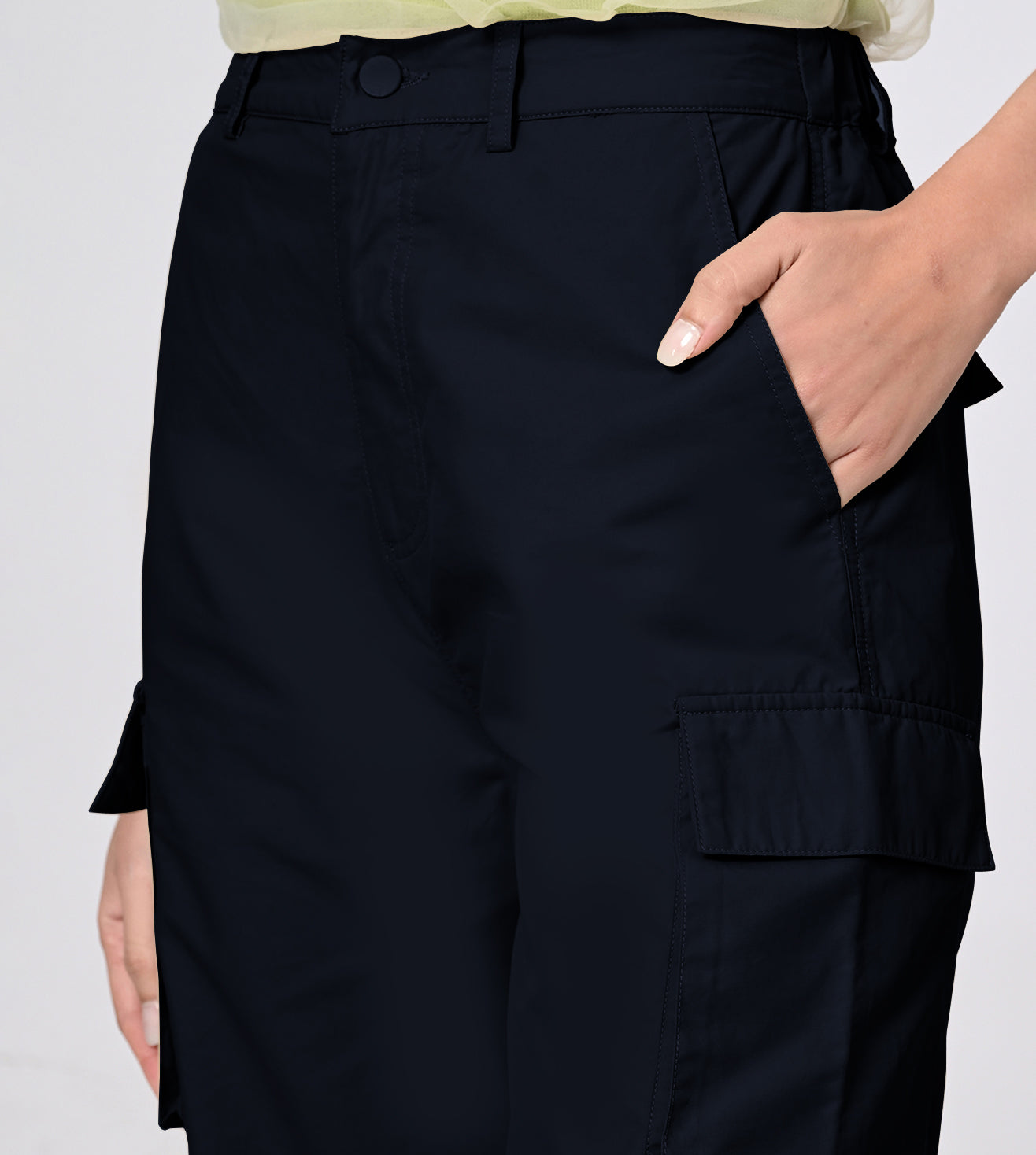 Nylon Blend Navy Cargo Pants