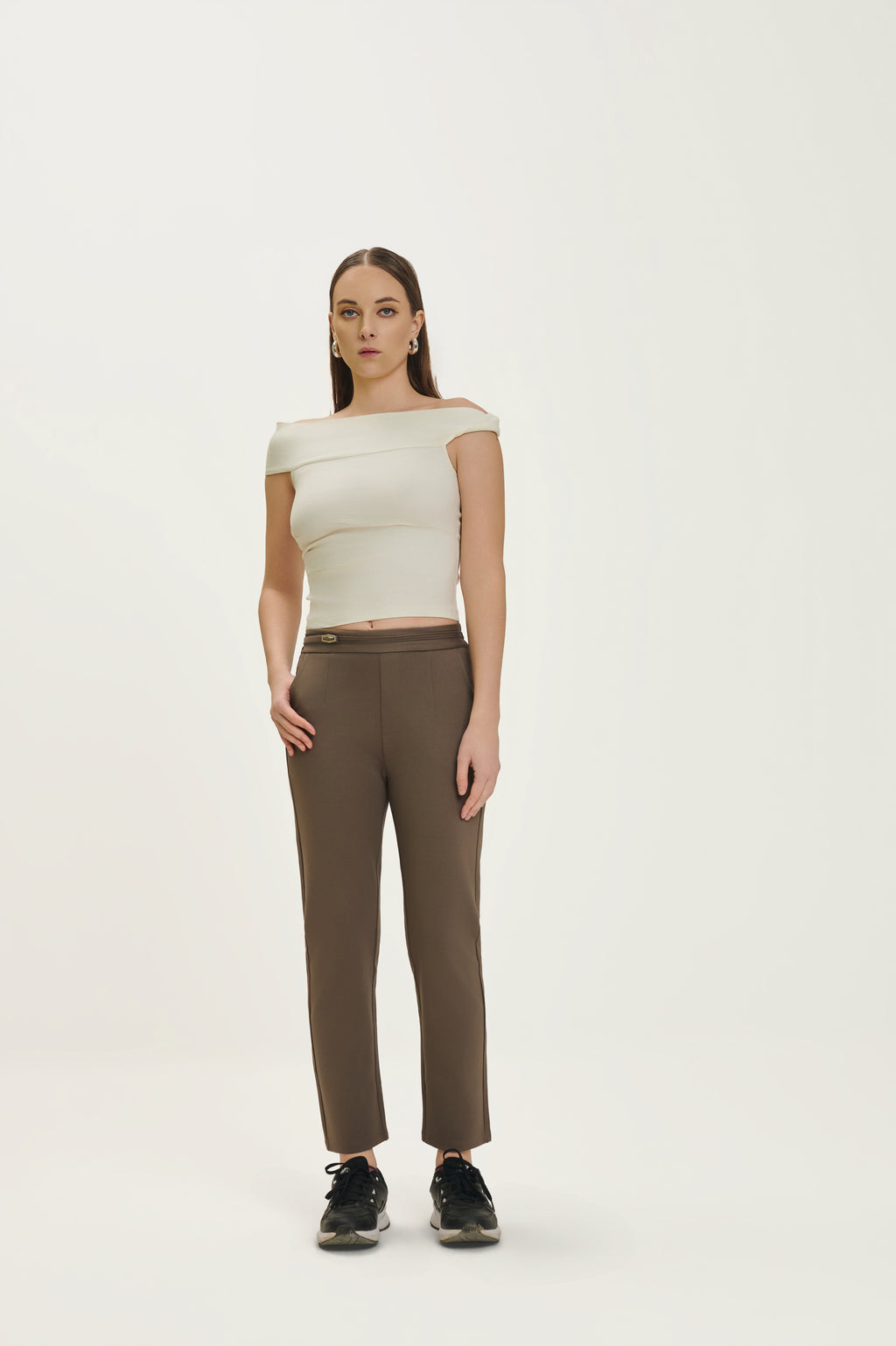 Brown Ponty Roma Ankle-Length Slim Fit Pants