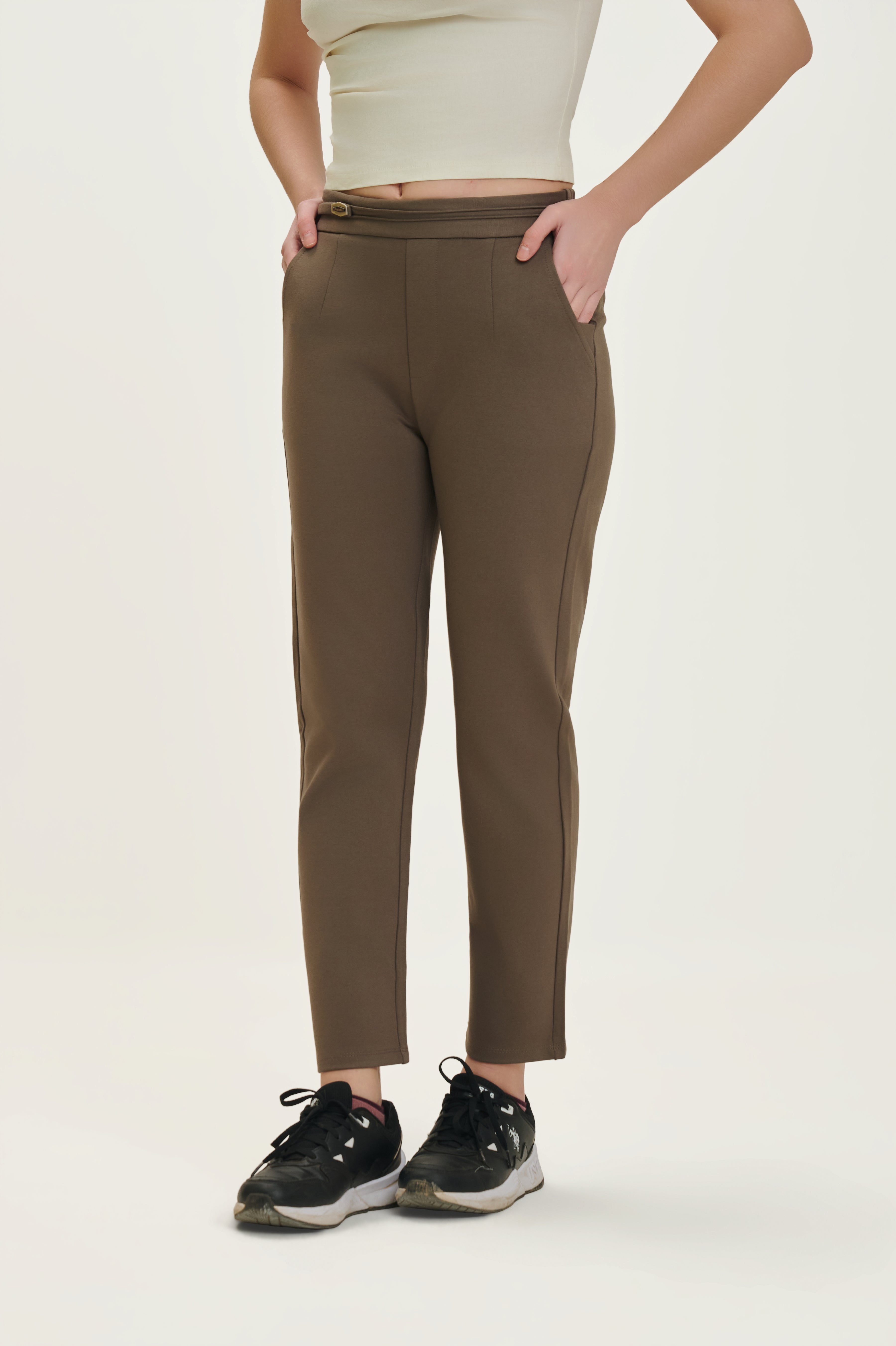 Brown Ponty Roma Ankle-Length Slim Fit Pants