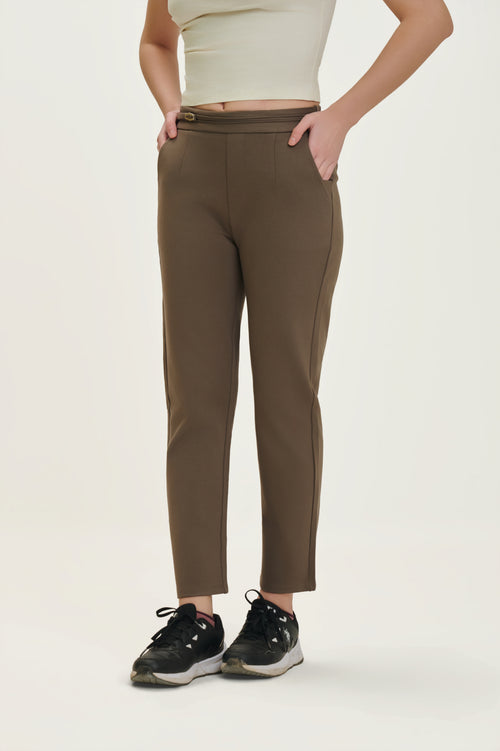 Brown Ponty Roma Ankle-Length Slim Fit Pants