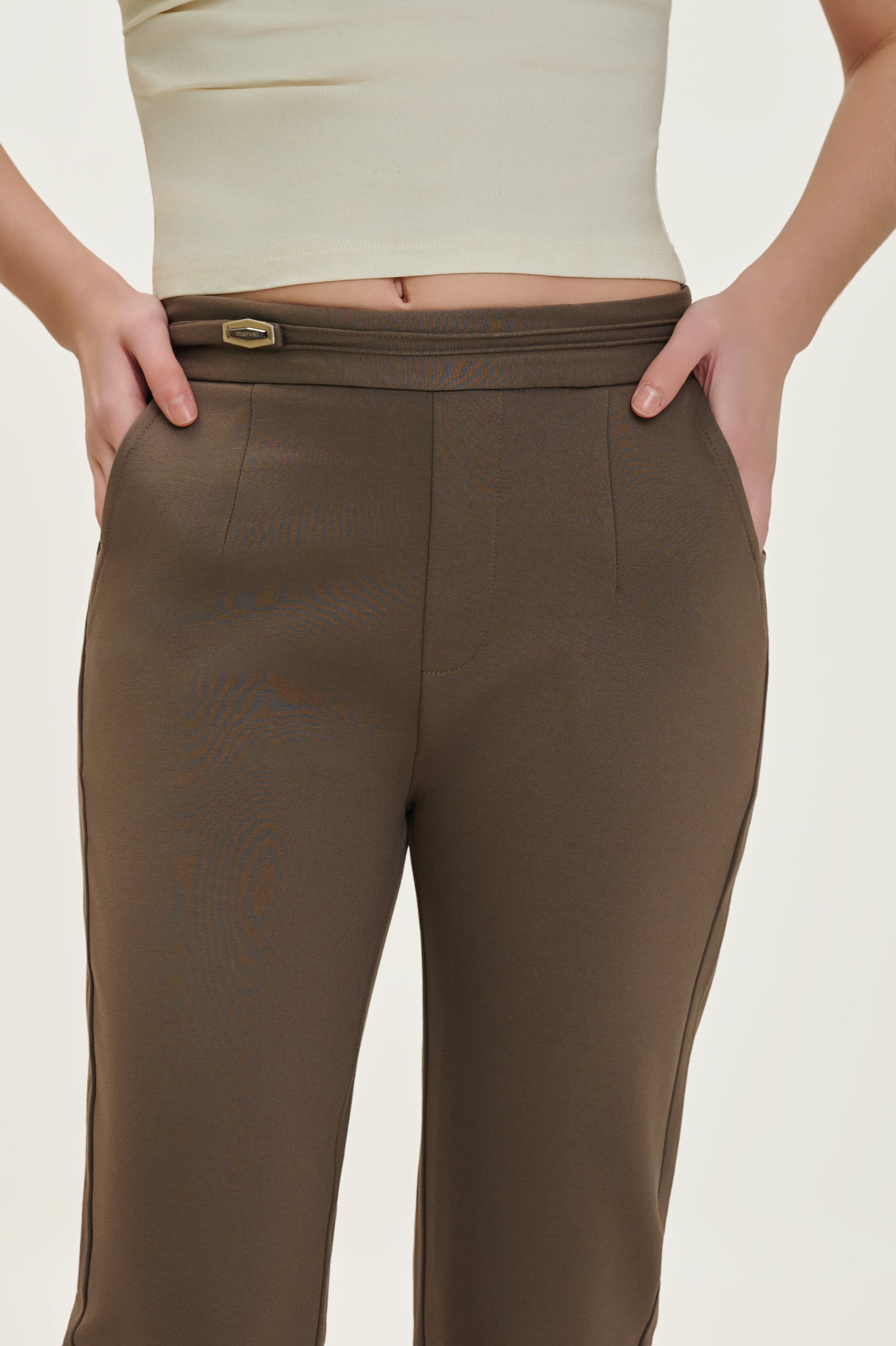 Brown Ponty Roma Ankle-Length Slim Fit Pants